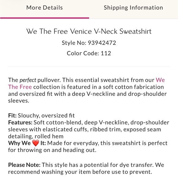 We the Free Venice V-Neck Sweatshirt, Fossil Island, L, NWT - Picture 15 of 16